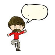 cartoon mustache man disco dancing with speech bubble N4