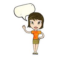 cartoon woman waving with speech bubble N90