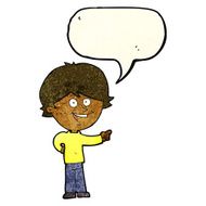 cartoon boy laughing and pointing with speech bubble N3