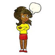 cartoon woman with folded arms speech bubble N9