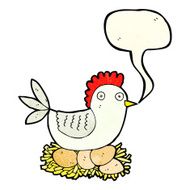 cartoon hen on eggs with speech bubble N3