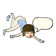 cartoon woman floating with speech bubble N3