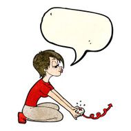 cartoon girl playing computer games with speech bubble N2
