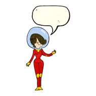 cartoon space woman with speech bubble N7
