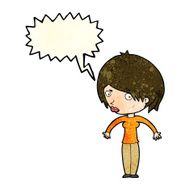 cartoon woman shrugging with speech bubble N19