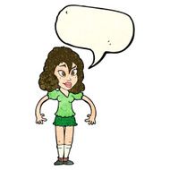 cartoon pretty woman with speech bubble N85