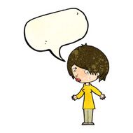 cartoon woman shrugging shoulders with speech bubble N157