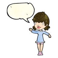 cartoon woman waving with speech bubble N92