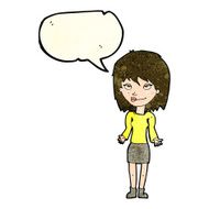 cartoon woman shrugging shoulders with speech bubble N158