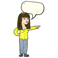 cartoon pretty woman pointing with speech bubble N14