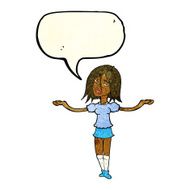 cartoon woman shrugging shoulders with speech bubble N161