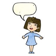 cartoon happy woman in dress with speech bubble N9