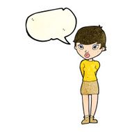 cartoon shy woman with speech bubble N17