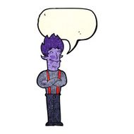 cartoon happy vampire man with speech bubble N9