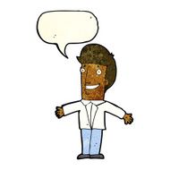 cartoon grining man with open arms speech bubble N3