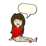 cartoon girl sitting on floor with speech bubble N4