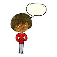 cartoon woman making Who Me? gesture with speech bubble N11