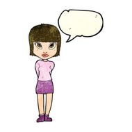 cartoon woman standing with speech bubble N7