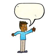 cartoon worried man reaching with speech bubble N7