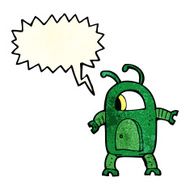 cartoon alien robot with speech bubble N6
