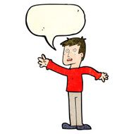 cartoon worried man reaching with speech bubble N8