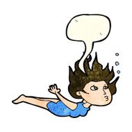 cartoon woman swimming underwater with speech bubble N3