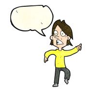 cartoon worried man pointing with speech bubble N12