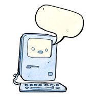 cartoon old computer with speech bubble N6