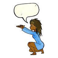 cartoon woman casting spell with speech bubble N2