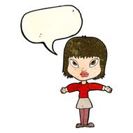 cartoon woman with outstretched arms speech bubble N3