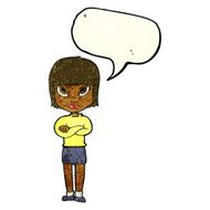 cartoon woman with crossed arms speech bubble N17