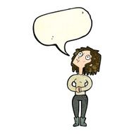 cartoon woman looking upwards with speech bubble N4