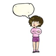 cartoon woman wit crossed arms with speech bubble N4