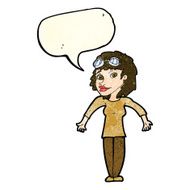 cartoon woman wearing goggles with speech bubble N4