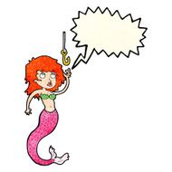 cartoon mermaid and fish hook with speech bubble N3