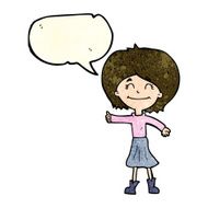 cartoon happy girl giving thumbs up symbol with speech bubble N3