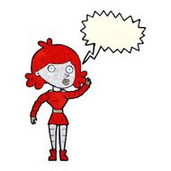 cartoon robot woman waving with speech bubble N7