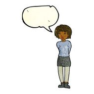 cartoon shy woman with speech bubble N18