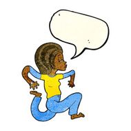 cartoon woman running with speech bubble N4