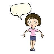 cartoon confused woman shrugging shoulders with speech bubble N4