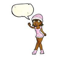 cartoon pretty girl in hat waving with speech bubble N3