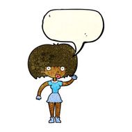 cartoon woman waving with speech bubble N95