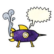 cartoon space rocket with speech bubble N7