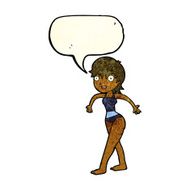 cartoon happy woman in swimming costume with speech bubble N3