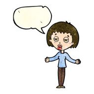 cartoon suspicious woman with speech bubble N6