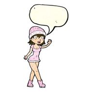 cartoon pretty girl in hat waving with speech bubble N4