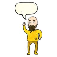 cartoon bearded man waving with speech bubble N4