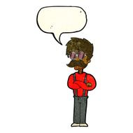cartoon hipster man with mustache and spectacles speech bub N3