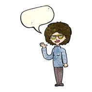 cartoon woman waving with speech bubble N99