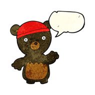 cartoon black bear wearing hat with speech bubble N2